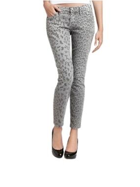 Current/Elliott Gray Leopard Print Skinny Jeans